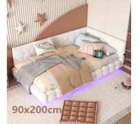 AIORBER Canapé-lit, 90x200cm, lit avec sommier à lattes (sans matelas), lumière ambiante 16 couleurs, connexion USB, type C, pour petits appartements et chambres d'amis, blanc