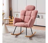 AIORBER Chaise à bascule,tissu nounours,dossier rembourré & coussins,bois&métal,capacité de charge jusqu'à 110 kg,bandes de feutre sur le dessous,102x70x107cm,rose