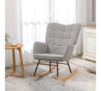 AIORBER Chaise avec accoudoirs,dossier haut,chaise longue rembourrée,patins en bois,accoudoirs,pour salon,chambre à coucher,chaise à bascule,98x71x101cm,gris clair