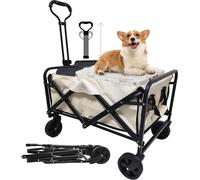 AIORBER Chariot à bras, pliable, cadre en tube d'acier,réglable en hauteur,roues pivotantes à 360°,capacité de charge jusqu'à 100 kg,pour la plage,le camping, 100x51x75cm, Beige