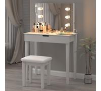 AIORBER Coiffeuse, avec miroir amovible, lampes LED lumineuses, port USB, beaucoup de surface de rangement, convient pour la chambre à coucher, 125 x 40 x 80 cm, blanc