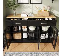 AIORBER Commodes, vitrine en verre design, deux tiroirs, grand espace de rangement,protection anti-basculement, pour cuisine, salle à manger et salon, 120x40x84cm, noir