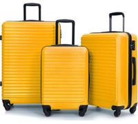 AIORBER Ensemble de valises, bagage à main, matériau ABS, serrure à combinaison de pouces TSA, barre de traction télescopique à trois niveaux, 4 roues, roue silencieuse à 360 degrés,Jaune
