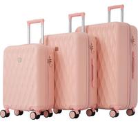AIORBER Ensemble de valises, ensemble M-L-XL, barres de traction télescopiques, roues silencieuses 360° grandes, avec 2 roues à frein, légères,matériau ABS, sangles croisées, rose