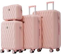AIORBER Ensemble de valises, M-L-XL, avec trousse de toilette, barres de traction télescopiques, roues silencieuses 360° grandes, légères,matériau ABS, sangles croisées, rose