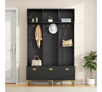 AIORBER Ensemble vestiaire, 6 crochets dorés, rangement pour chaussures, panneau de particules, stable et durable, grande capacité de charge, pour entrée, salon, 120x23,5x191,5cm