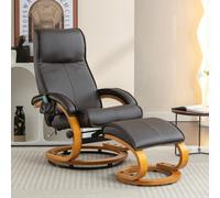 AIORBER Fauteuil de massage,avec repose-pieds,rotation 360°,inclinaison 135°,massage&chauffage,rembourrage PU&châssis bois,pour salon,bureau,85x67x103cm,marron