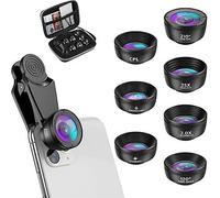 AIORBER Kit de lentilles pour appareil photo mobile 7 en 1, pour smartphone,25X macro, 210° fisheye, 120° grand angle, 2X téléobjectif, filtre étoile, kaléidoscope,Noir