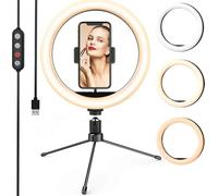 AIORBER Lampe annulaire à LED avec pied et support pour téléphone portable, 3 modes d'éclairage, rotation de l'anneau à 360°, pour l'enregistrement vidéo, éclairage photo, 26cm
