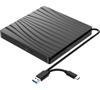 AIORBER Lecteur de DVD externe, USB 3.0 et Type-C, lecteur de graveur optique de CD-DVD+/-RW portable, pour ordinateur portable, PC, ordinateur de bureau, MacBook, iMac, noir