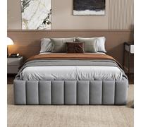 AIORBER Lit rembourré, 140 x 200 cm, avec sommier à lattes, grand espace de rangement, quatre grands tiroirs, montage facile, lit double, (sans matelas), Gris