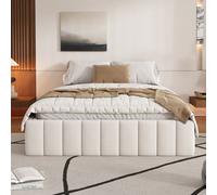 AIORBER Lit rembourré, 140 x 200 cm, avec sommier à lattes, grand espace de rangement, quatre grands tiroirs, montage facile, lit double, (sans matelas), Beige