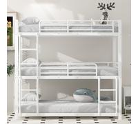 AIORBER Lit superposé triple, 90x200 cm, avec échelle, étage supérieur avec garde-corps, jusqu'à 120kg, cadre en acier, lit superposé avec sommier à lattes, pour jeunes enfants, blanc