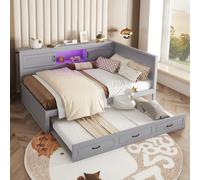 AIORBER Lits de jour, 140 x 200 cm, avec lit escamotable, télécommande LED, canapé-lit, USB & prise de courant, espace de rangement, gris (sans matelas)