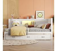 AIORBER Lits de jour, 140 x 200 cm, avec lit escamotable, télécommande LED, canapé-lit, USB & prise de courant, espace de rangement, blanc (sans matelas)