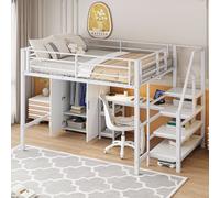AIORBER Lits superposés,140x200 cm, avec penderie,armoire à échelle créative, gain de place, étagères spacieuses, design multi-étagères,Blanc(sans matelas)
