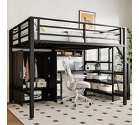 AIORBER Lits superposés,140x200 cm, avec penderie,armoire à échelle créative, gain de place, étagères spacieuses, design multi-étagères,Noir(sans matelas)