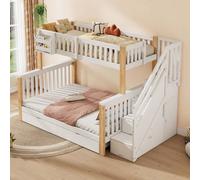 AIORBER Lits superposés, 200 x 90 cm, lit double avec tiroir, armoire d'escalier, panier de rangement & armoire de stockage, lit d'enfant, gain de place, blanc