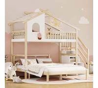 AIORBER Lits superposés, 90x200 cm, avec échelle de rangement, modélisation unique en loft, lit inférieur 140x200 cm, lit d'enfant, en pin, robuste, blanc