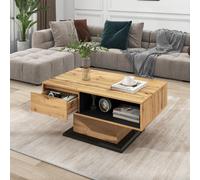 AIORBER Table basse en décor bois, avec un tiroir sans poignée,panneau de particules, étagère double face, pour bureau, salon, 100 x 47 x 60 cm, chêne