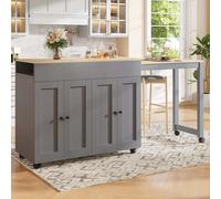 AIORBER Table de bar extensible, avec espace de rangement, 6 casiers de rangement & roulettes, table de repas télescopique, pour la cuisine et le salon, 118-180 x 50 x 94 cm, gris