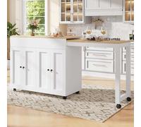 AIORBER Table de bar extensible, avec espace de rangement, 6 casiers de rangement & roulettes, table de repas télescopique, pour cuisine et salon, 118-180 x 50 x 94 cm, blanc