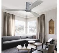 AIORBER Ventilateur de plafond, 52",avec télécommande,6 vitesses,minuterie,moteur réversible,montage encastré,terrasse,salon,chambre à coucher,argent