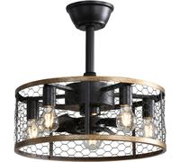 AIORBER Ventilateur de plafond, avec éclairage et télécommande, 6 vitesses, avec tige d'extension, moins de 35db de bruit, chambre, salle à manger, noir
