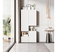 AIORBER Vitrine, avec éclairage LED, 2 compartiments ouverts, acrylique transparent, grand espace de rangement, stable, pour salon, bureau, 80x38x170 cm , blanc