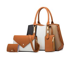 AioTio Sac à Main Femme Bandoulière en Cuir PU - Ensemble de 4 Pièces avec Cabas, Pochette et Sac Fourre-Tout (Marron)