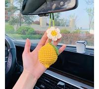 Aiouclay Accessoires de Voiture au Crochet, Pendentif Miroir de Voiture, breloque de Voiture, Accessoires de Voiture, Pendentif en Crochet Fait à la Main en Forme de Marguerite Citron, décoration de