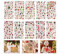 Aipaide Autocollant Scrapbooking Noël 10 Feuilles Autocollant Adhésif Enfant Motifs Divers Gommettes Stickers Bonhomme de Neige Arbre Père Noël Animal Décoration pour Scrapbooking DIY Bricolage
