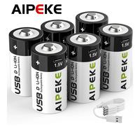 AIPEKE 1.5V 6000mWh USB Rechargeable D taille batterie LR20 D cellule batterie au Lithium pour cuisinière à gaz chauffe-eau lampe de poche Radios D PLUS 6000MWH 8PC