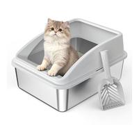 AIPERRO Bac à litière en acier inoxydable pour chaton | Boîte à litière en métal avec couvercle à côté haut pour petits chats ou chats blessés, bac à litière pour lapin, entrée basse, sans odeur