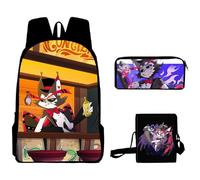 AIPILEI Hazbin Hotel Lot de 3 sacs à dos - Cartable imprimé 3D Alastor avec sac d'école, sac à bandoulière, trousse à crayons, sac à dos dessin animé, cartable pour étudiant primaire et collège,