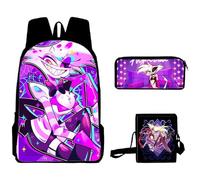 AIPILEI Hazbin Hotel Lot de 3 sacs à dos - Cartable imprimé 3D Alastor avec sac d'école, sac à bandoulière, trousse à crayons, sac à dos dessin animé, cartable pour étudiant primaire et collège,