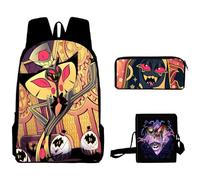 AIPILEI Hazbin Hotel Lot de 3 sacs à dos - Cartable imprimé 3D Alastor avec sac d'école, sac à bandoulière, trousse à crayons, sac à dos dessin animé, cartable pour étudiant primaire et collège, Sir