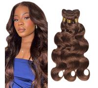 Aiplianfis #4 Extensions de cheveux humains brun foncé brun chocolat ondulés 3 trames au total 300 g 76,2 cm 81,3 cm 86,4 cm non traités sans colle Vierges Double trame Extensions de cheveux humains