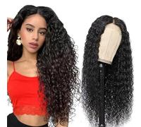 AiPliantfis Perruque Cheveux Hunam Hair Glueless Wig Human Hair Wig Water Wave Perruque Femme Naturelle Real Hair Natural Black 4x4 Lace Unprocessed Virgin Remy Hair for Women 20 Pouce