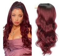AiPliantfis Perruque de cheveux humains ondulés Bordeaux 1b99j 4 x 4 avec ligne de cheveux naturelle sans colle non transformés 76,2 cm