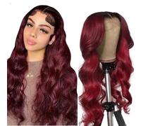 AiPliantfis Perruque de cheveux humains ondulés Bordeaux 1b99j 4 x 4 avec ligne de cheveux naturelle sans colle 50,8 cm