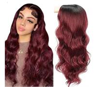 AiPliantfis Perruque de cheveux humains ondulés Bordeaux 1b99j 4 x 4 avec ligne de cheveux naturelle sans colle 71 cm