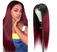 AiPliantfis Perruque de cheveux humains raides Bordeaux 1b99j 4 x 4 avec ligne de cheveux naturelle sans colle non transformés 66 cm