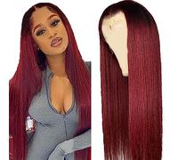 AiPliantfis Perruque de cheveux humains raides Bordeaux 1b99j 4 x 4 avec ligne de cheveux naturelle sans colle non transformés 71 cm