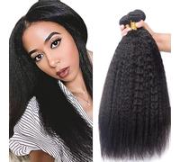 AiPliantfis Yaki Wave Bundles Human Hair Cheveux Humain Human Hair Extensions Tissage Cheveux Natural Black Double Weft Extensions for Sew Unprocessed Virgin Remy Hair 3 Bündel 20 22 24 Pouce