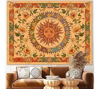 Aipon Tapisserie murale indienne de style hippie, soleil et lune, style bohème, fleur orange, à suspendre au mur, vintage, esthétique pour chambre à coucher, salon, dortoir (203,2 x 152,4 cm, orange)