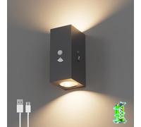 Aipsun Applique murale LED rechargeable avec détecteur de mouvement Anthracite, 6000mAh, Applique murale sans fil avec 3 modes, 6W 3000K blanc chaud LED pour escalier, couloir, salon, garage