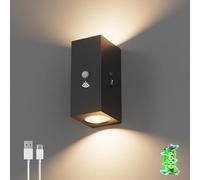 Aipsun Applique murale LED rechargeable avec détecteur de mouvement Noir, 6000mAh, Applique murale sans fil avec 3 modes, 6W 3000K blanc chaud LED pour escalier, couloir, salon, garage