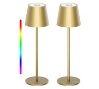 Aipsun Lot de 2 lampes de bureau LED à intensité variable, alimentées par batterie, sans fil, rechargeables, couleur chaude RVB 3000 K+, aluminium, USB-C, IP54, pour intérieur et extérieur (doré)