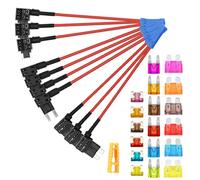 Aiqeer 10 Pièces 12V / 24V Add-a-Circuit Porte-Fusible Set, Porte-Fusible à Lame de Voiture avec Fil 16 AWG, Gratuit 18 Pièces Fusibles à Lame et Extracteur de Fusible (Borne à Sertir)